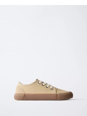 Zara Kids Beige Canvas Sneakers with Brown Sole
